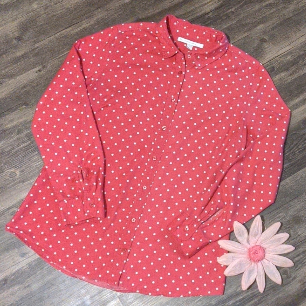 Lauren Conrad Coral polkadot button down large